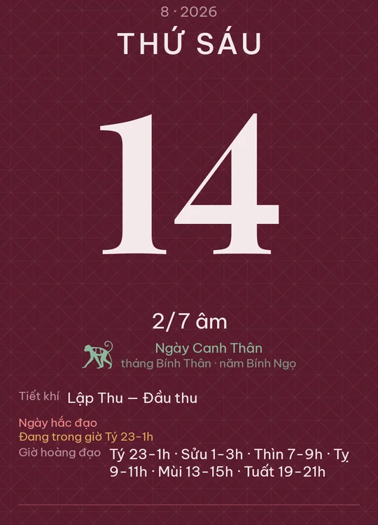 Tờ lịch với giao diện Đỏ mận