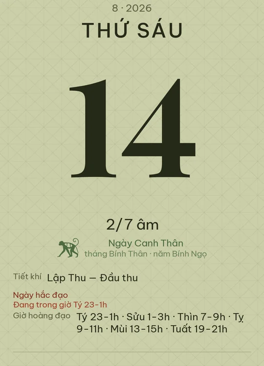 Tờ lịch với giao diện Ô liu