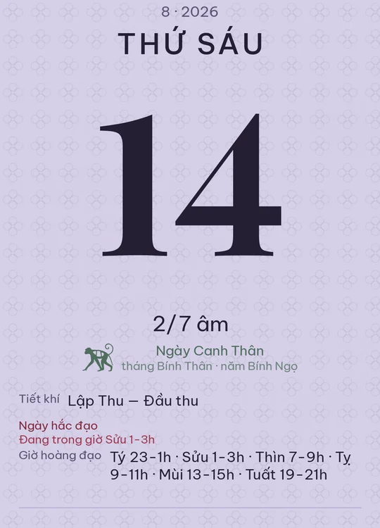 Tờ lịch với giao diện Tím coban